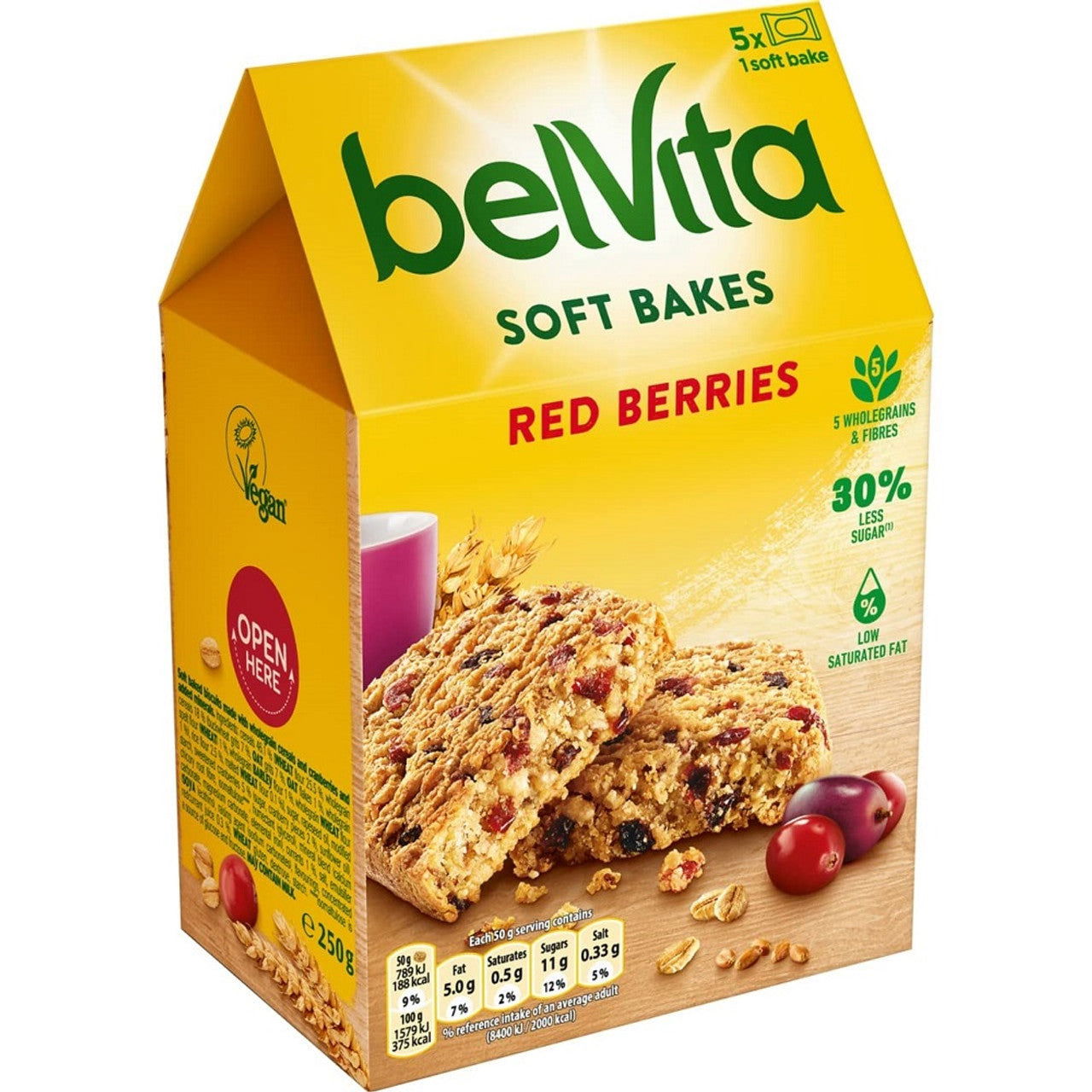 Belvita Breakfast Soft Bakes Red Berries Biscuits (5x50g) 250g (Case of 6) - Three Lions Pantry
