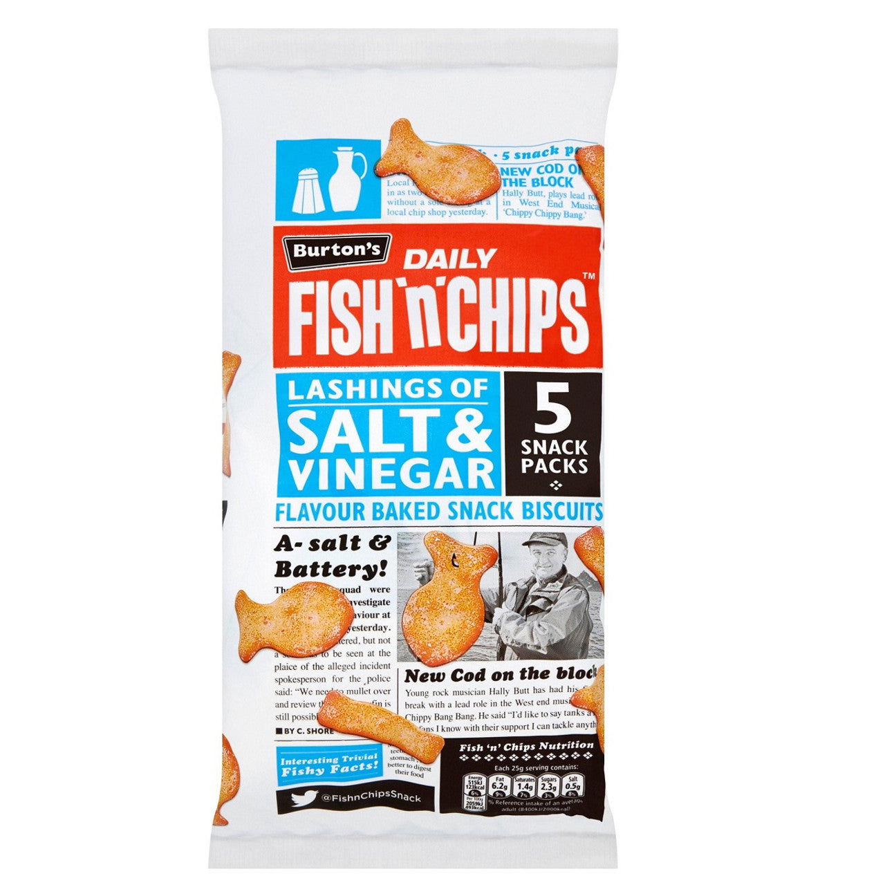 Burton's Fish n Chips Salt & Vinegar Flavour Baked Snack Biscuits 125g (Case of 18) - Three Lions Pantry