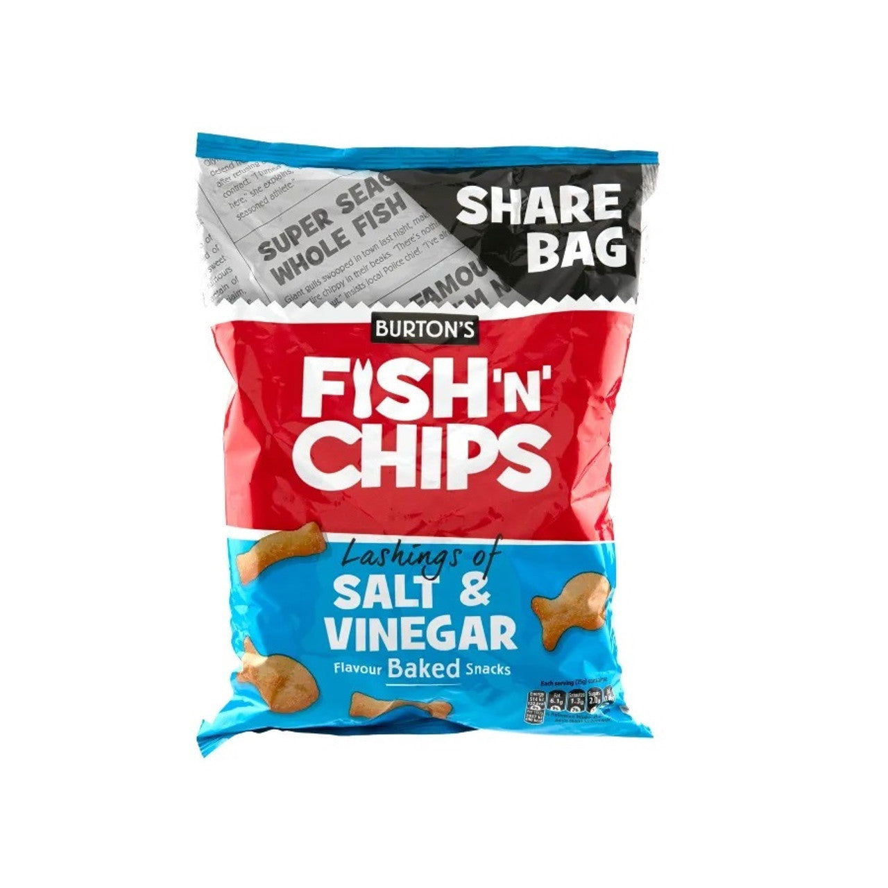 Burton's Fish 'n' Chips Salt & Vinegar Sharing Bag 250g (Case of 14) - Three Lions Pantry