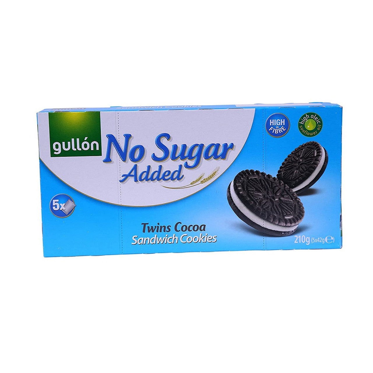 Gullon No Sugar Added Twins Cocoa Sandwich Cookies 5 pk 210g (Case of 10) - Three Lions Pantry