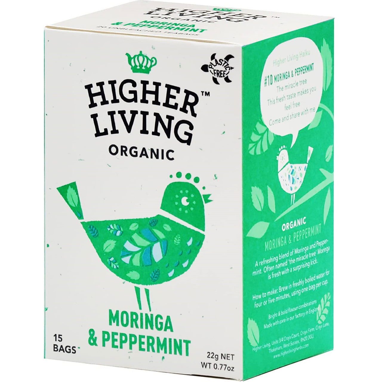 Higher Living Organic Moringa & Peppermint Tea 22g (Case of 4) - Three Lions Pantry