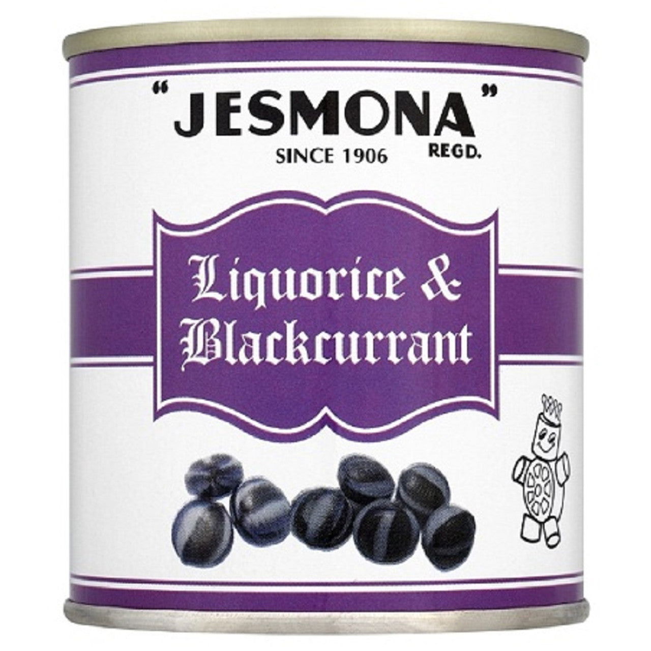Jesmona Liquorice & Blackcurrant Sweets Tin 250g (Case of 12) - Three Lions Pantry