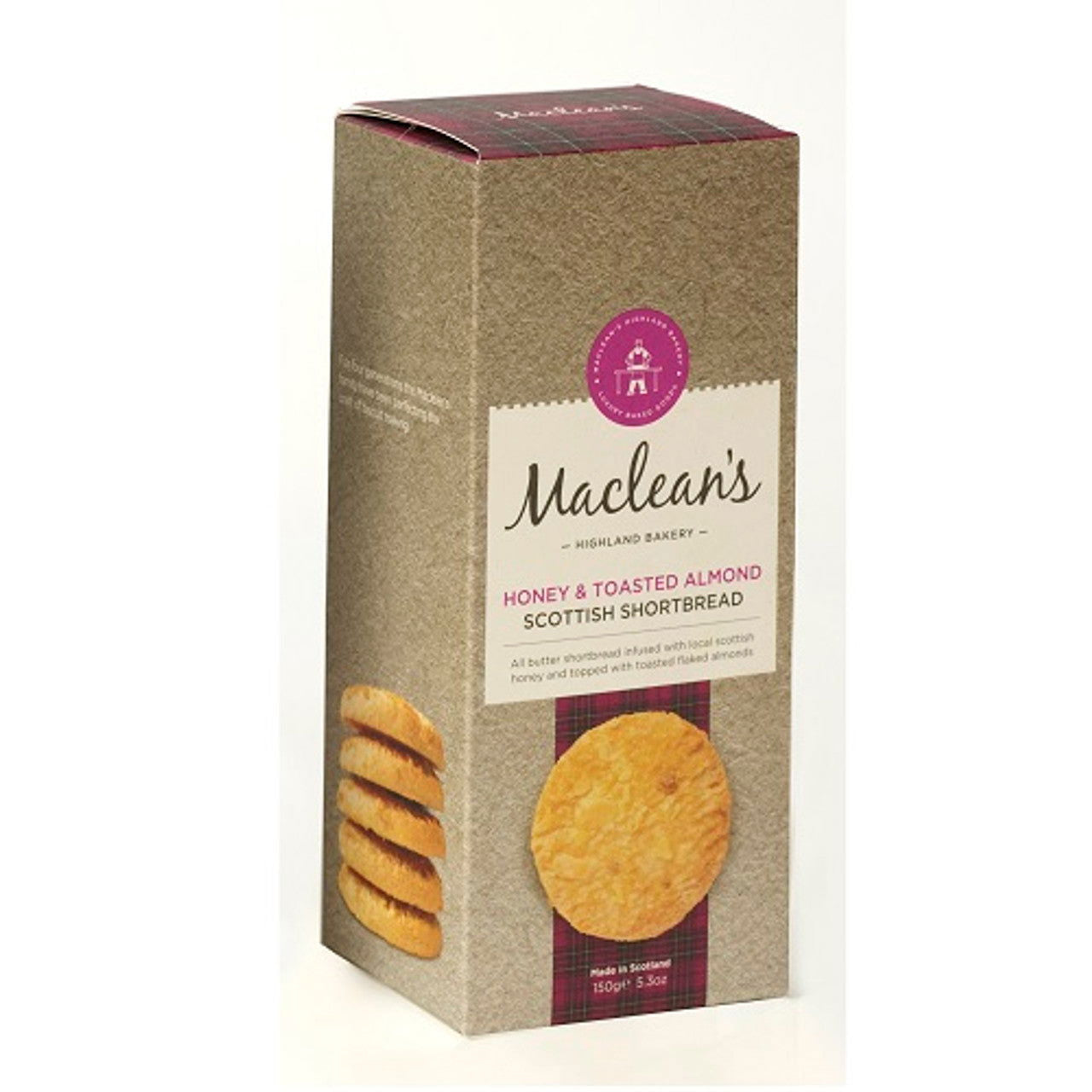 Maclean's Highland Bakery Honey & Almond Shortbread 150g (Case of 12) - Three Lions Pantry