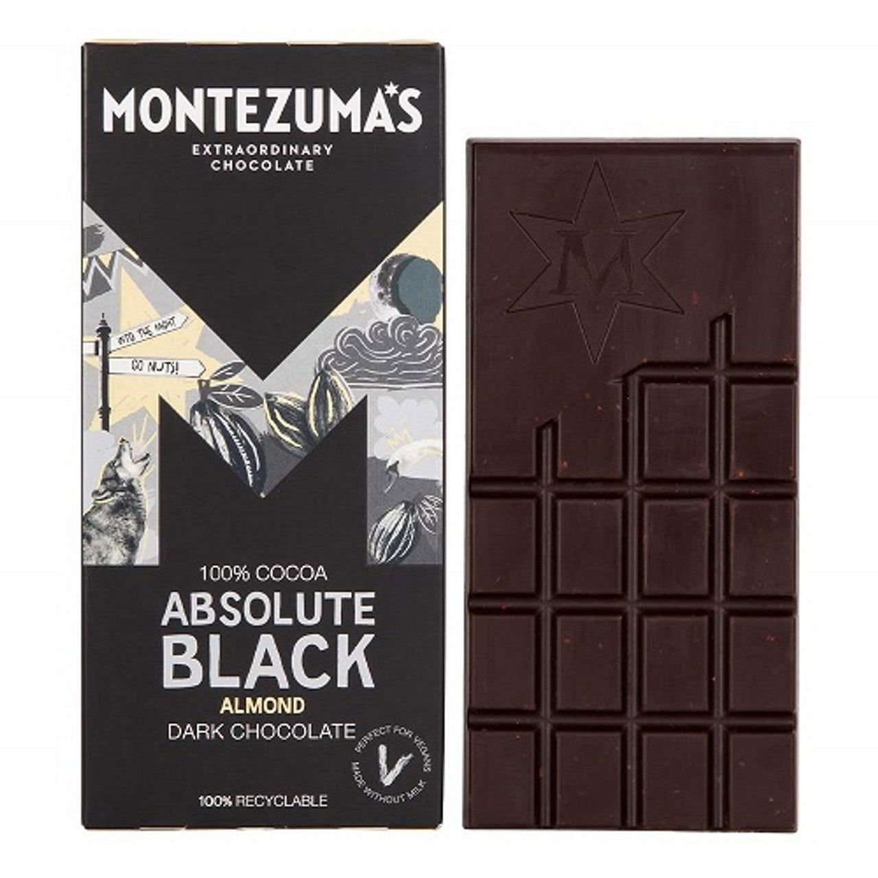 Montezuma's Absolute Black Chocolate With Almonds 90g (Case of 12) - Three Lions Pantry
