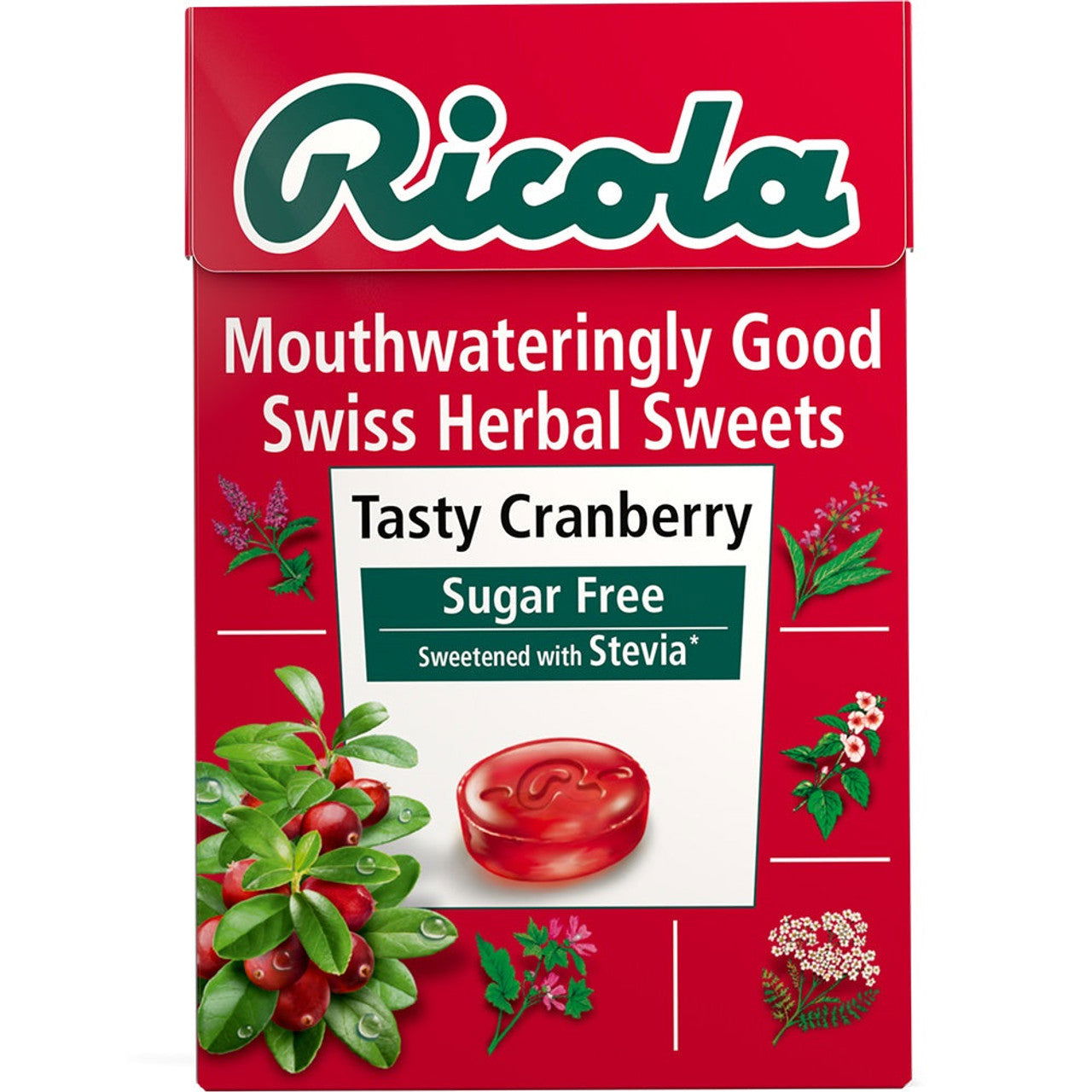 Ricola Tasty Cranberry with Vitamin C - Sugar Free Swiss Herbal Sweets 45g (Case of 20) - Three Lions Pantry
