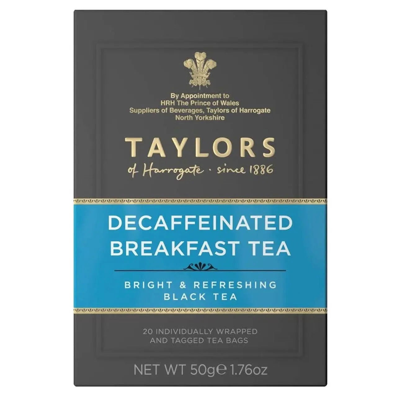 Taylors of Harrogate Yorkshire Decaffeinated Breakfast Black Tea - 20 Teabags  (Case of 6) - Three Lions Pantry