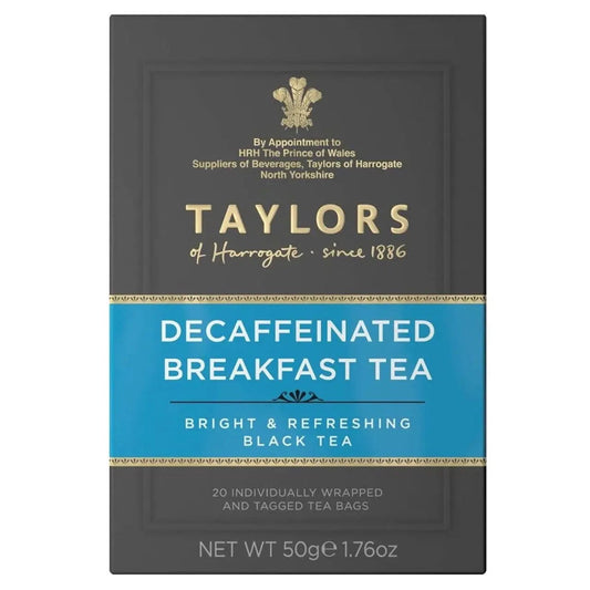 Taylors of Harrogate Yorkshire Decaffeinated Breakfast Black Tea - 20 Teabags  (Case of 6) - Three Lions Pantry