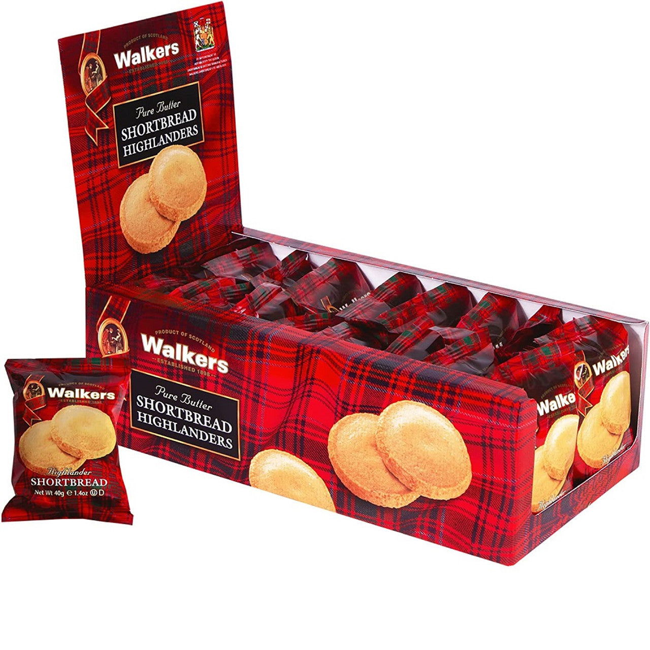Walkers Shortbread Display - 2 Highlanders - 18-ct x 1.4oz (Case of 6) - Three Lions Pantry