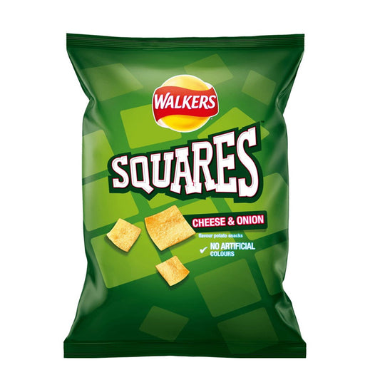 Walkers Squares Cheese & Onion 28g  (Case of 32) - Three Lions Pantry