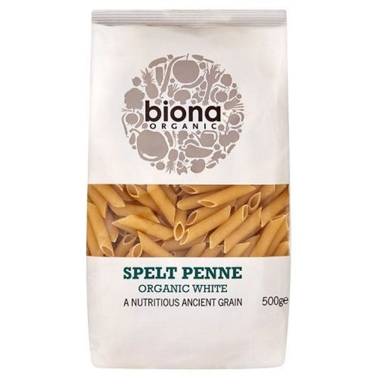 Biona Organic Spelt Penne - White Pasta - 500g  (Case of 10) - Three Lions Pantry