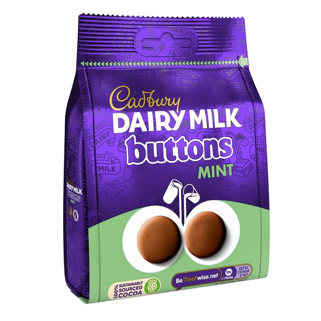 Cadbury Dairy Milk Buttons Mint Chocolate Bag 110g  (Case of 10) - Three Lions Pantry