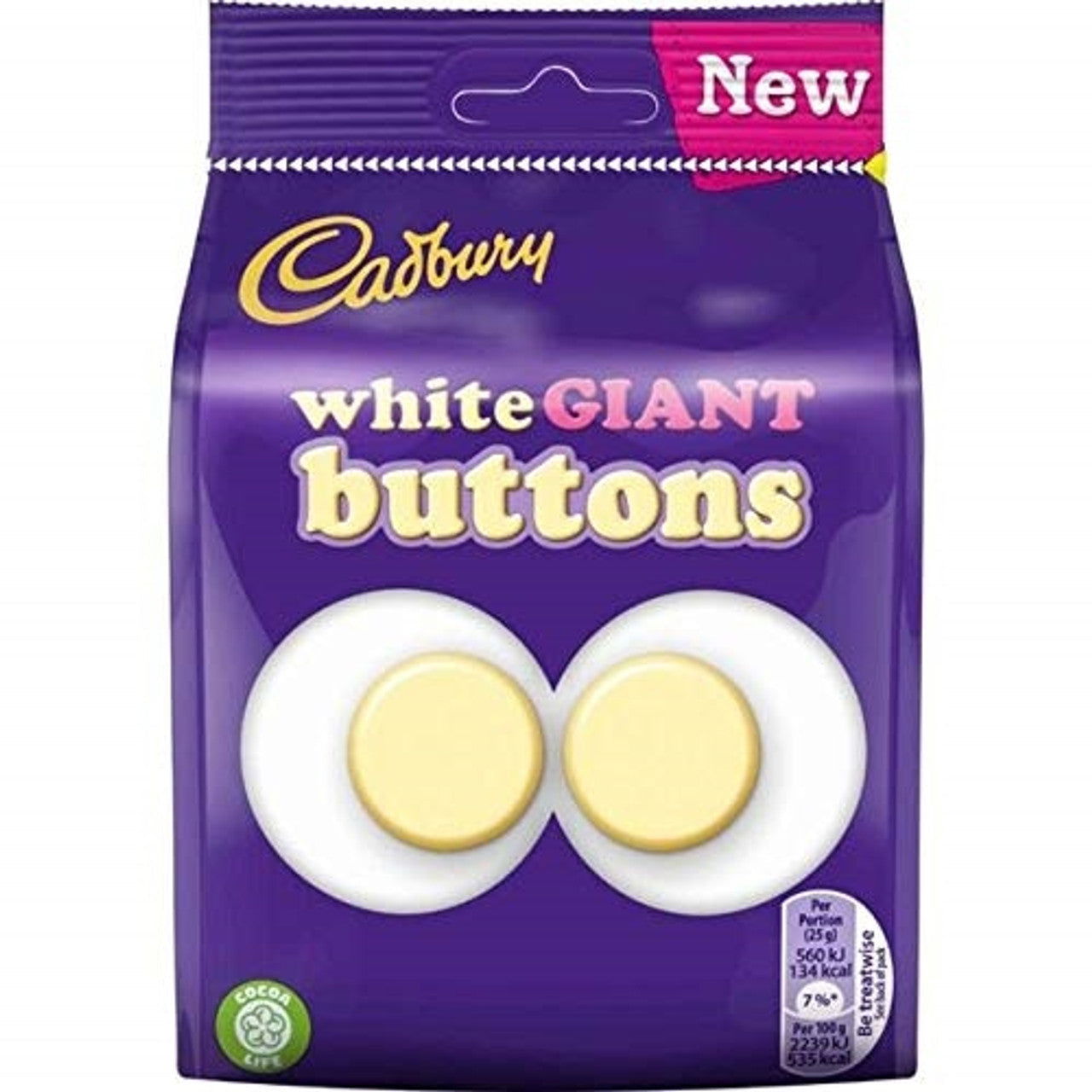Cadbury White Buttons Giant Chocolate Bag 110g  (Case of 10) - Three Lions Pantry
