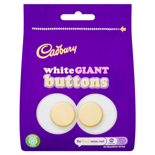 Cadbury White Giant Buttons Chocolate Bag 95g  (Case of 10) - Three Lions Pantry