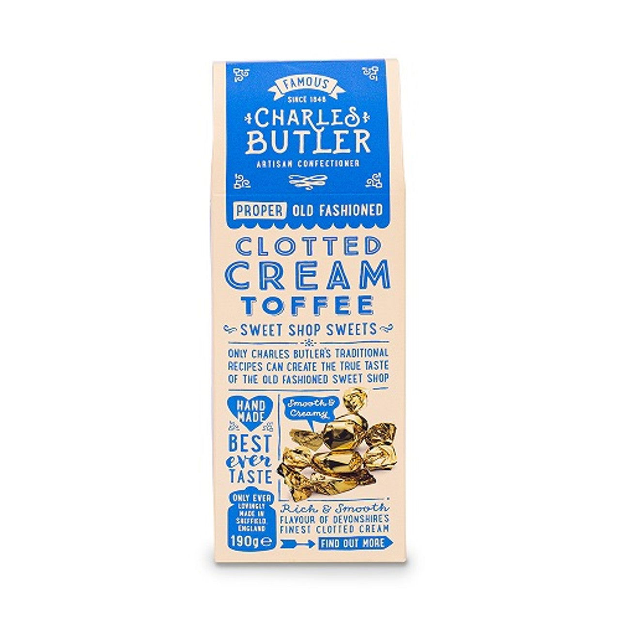 Charles Butler Clotted Cream Toffee 190g  (Case of 6) - Three Lions Pantry