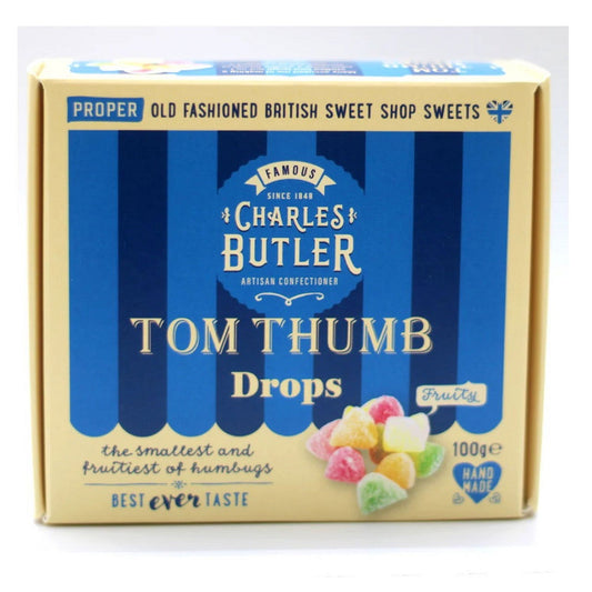 Charles Butler Tom Thumb Drops Sweets 100g (Case of 8) - Three Lions Pantry