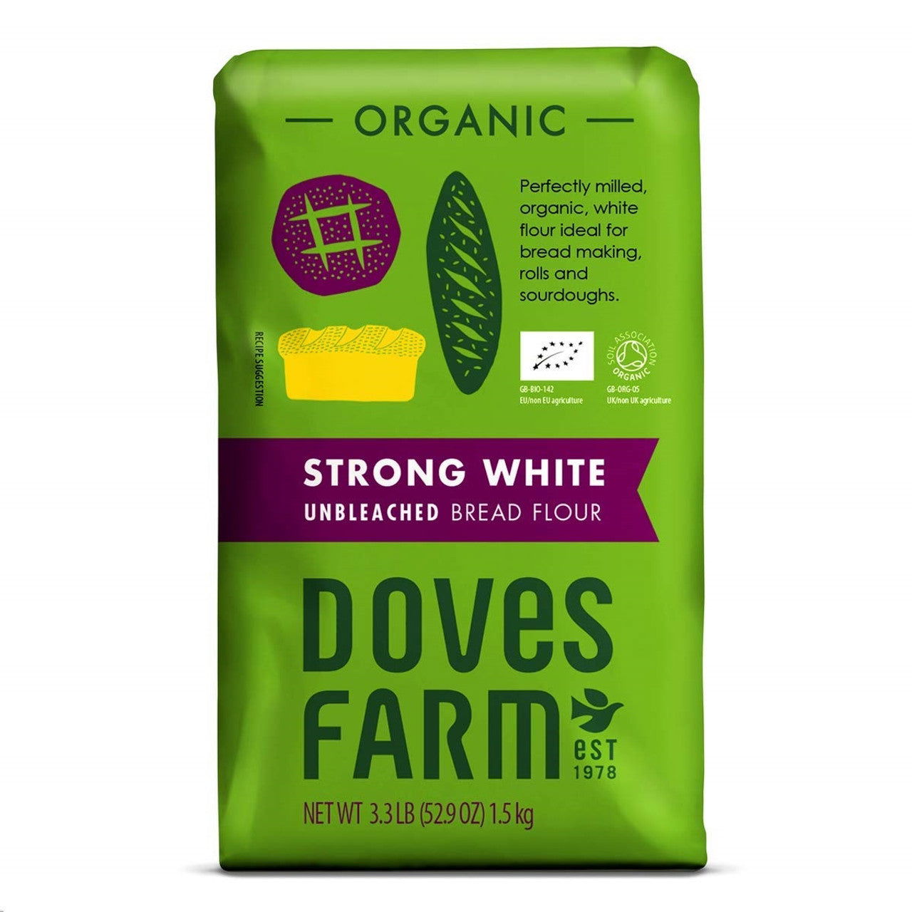 Doves Farm Organic Strong White Bread Flour 1.5kg  (Case of 5) - Three Lions Pantry
