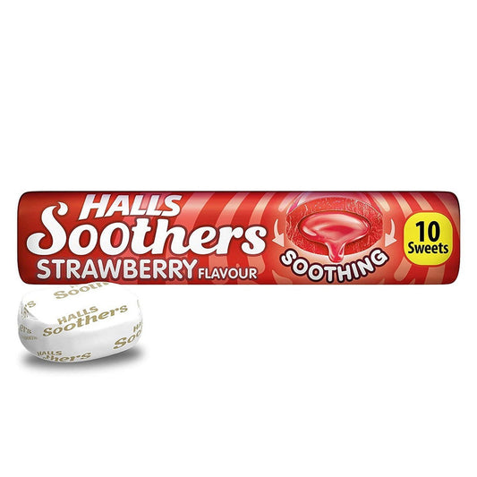 Halls Soothers Strawberry Flavour Sweets 10s - 45g  (Case of 20) - Three Lions Pantry