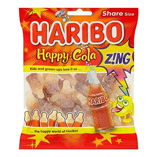 Haribo Happy Cola Zing Share Size Bag Pouch 140g (Case of 12) - Three Lions Pantry