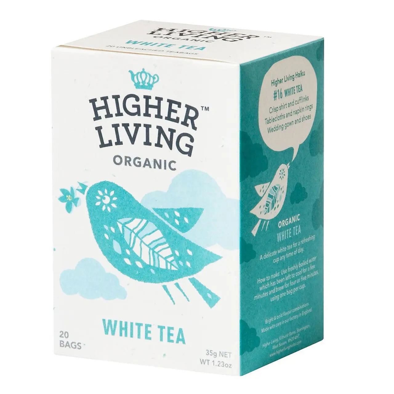 Higher Living Organic - White Tea 35g  (20 Teabags)  (Case of 4) - Three Lions Pantry