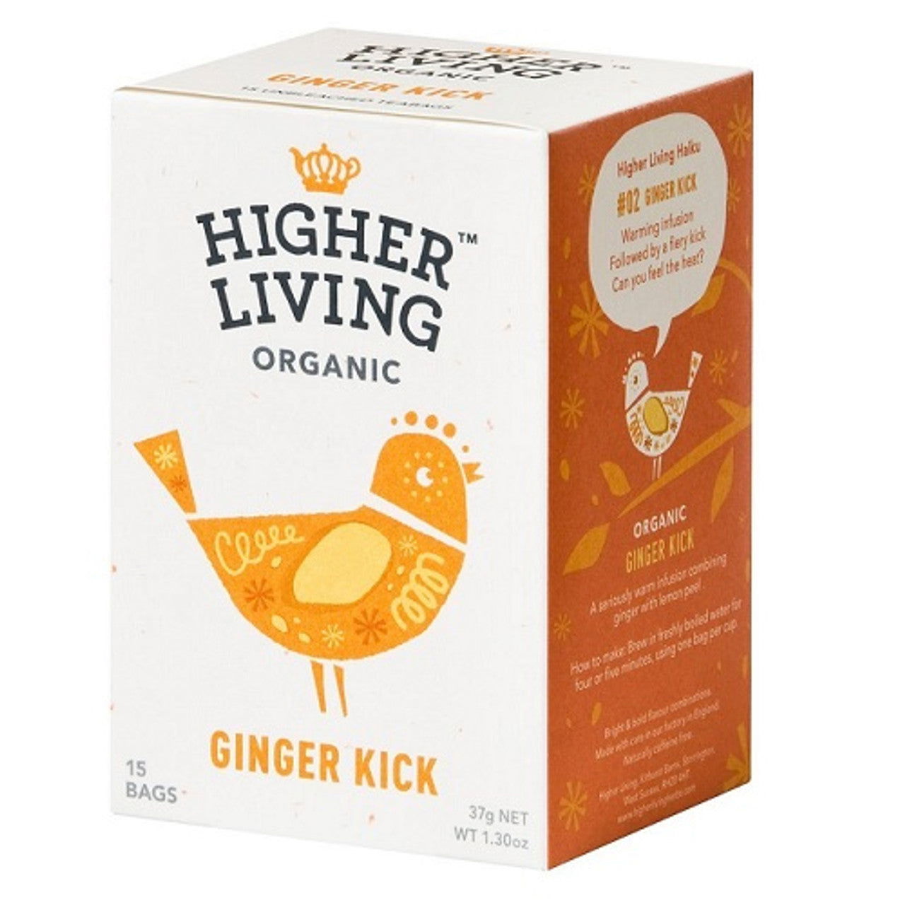 Higher Living Organic Ginger Kick 37g (15 Teabags)  (Case of 4) - Three Lions Pantry
