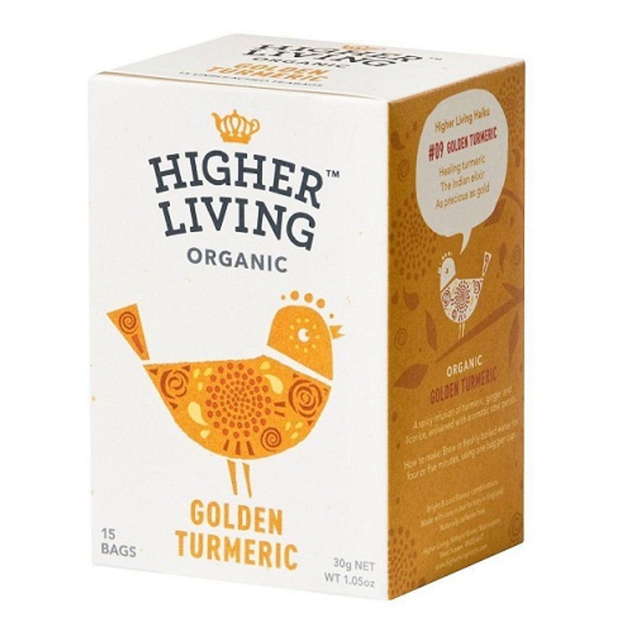 Higher Living Organic Golden Turmeric 30g (15 Teabags)  (Case of 4) - Three Lions Pantry