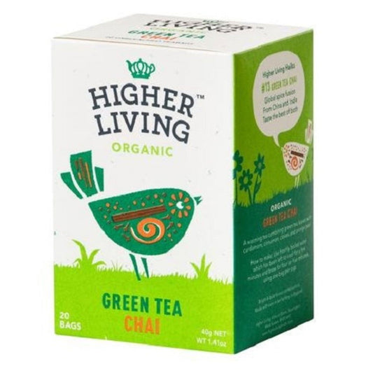 Higher Living Organic Green Tea Chai 40g (20 Teabags)  (Case of 4) - Three Lions Pantry
