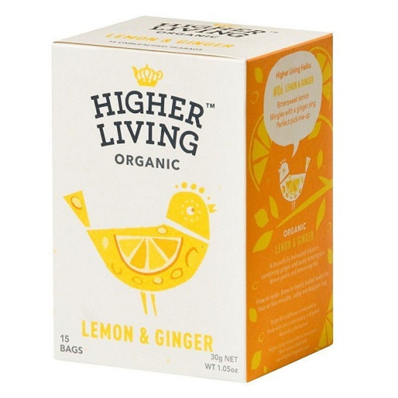 Higher Living Organic Lemon & Ginger 30g (15 Teabags)  (Case of 4) - Three Lions Pantry
