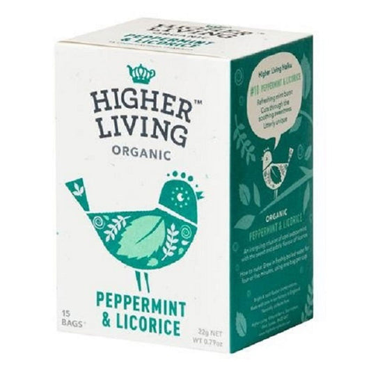 Higher Living Organic Peppermint & Licorice 22g (15 Teabags)  (Case of 4) - Three Lions Pantry