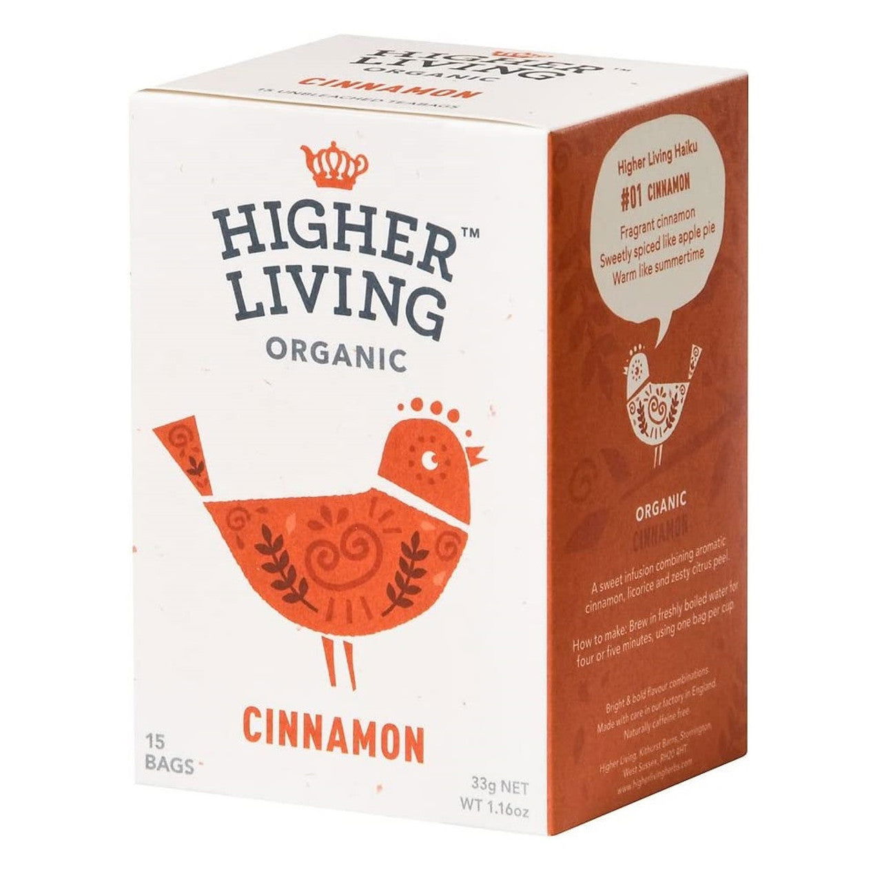Higher Living Organic Tea - Cinnamon 33g (15 Teabags)  (Case of 4) - Three Lions Pantry