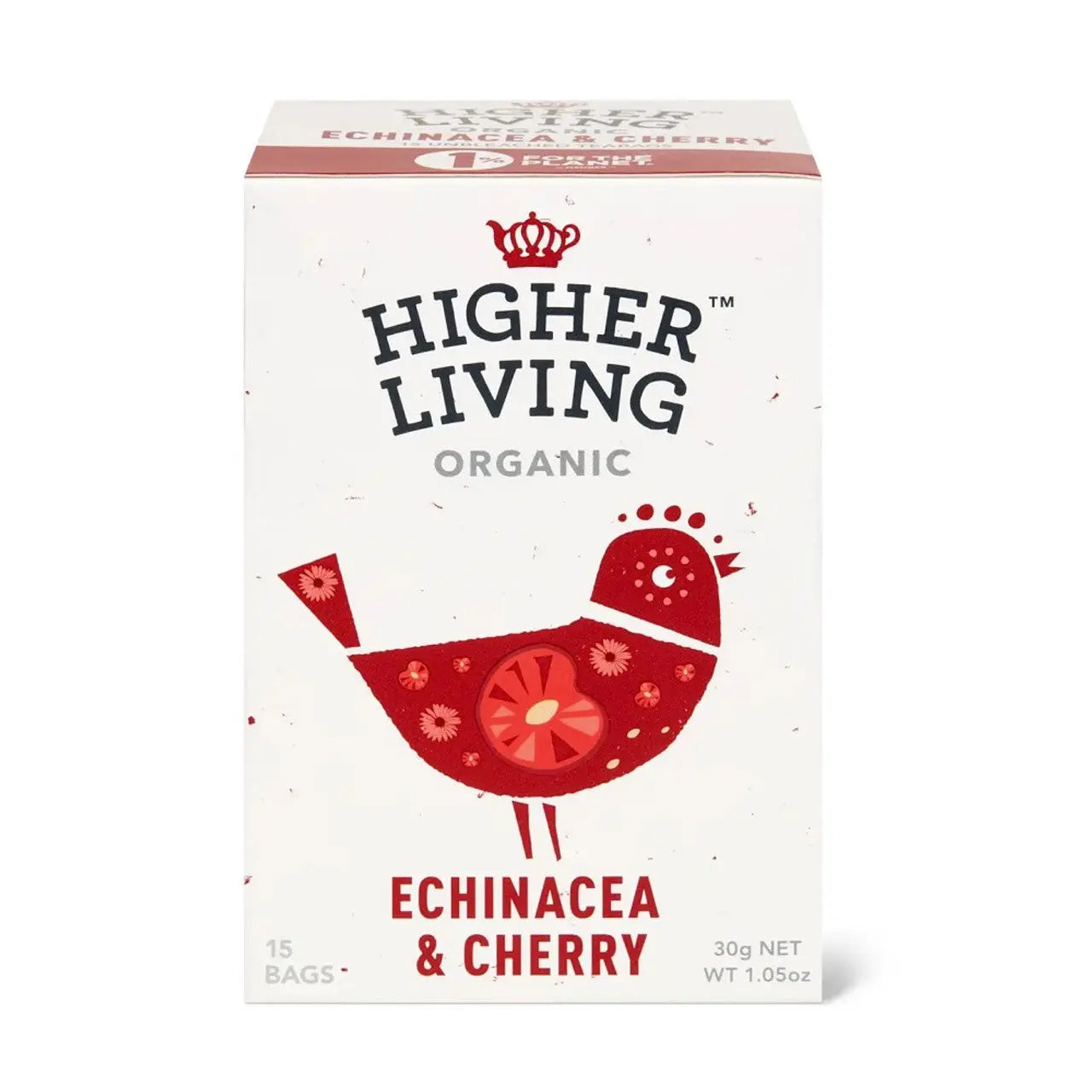 Higher Living Organic Tea -  Echinacea & Cherry 30g (15 Teabags)  (Case of 4) - Three Lions Pantry