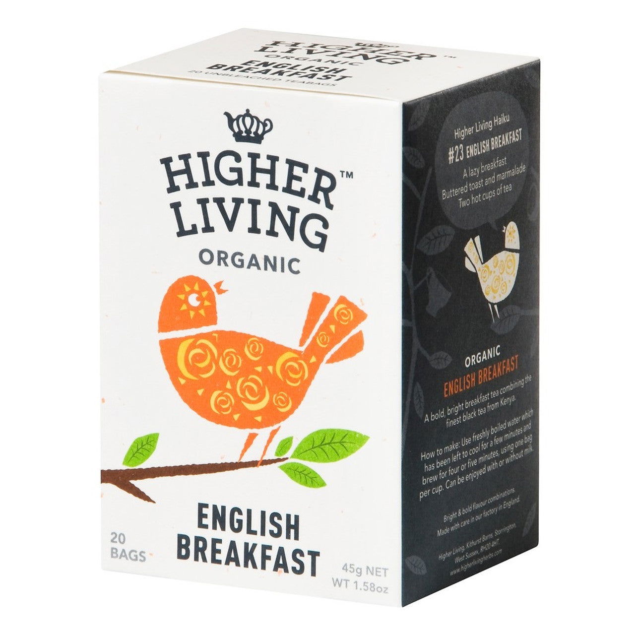 Higher Living Organic Tea - English Breakfast 45g (20 Teabags)  (Case of 4) - Three Lions Pantry