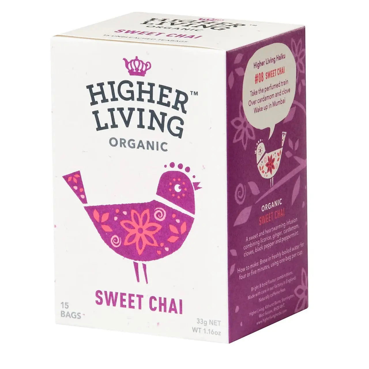 Higher Living Organic Tea - Sweet Chai 33g (15 Teabags)  (Case of 4) - Three Lions Pantry