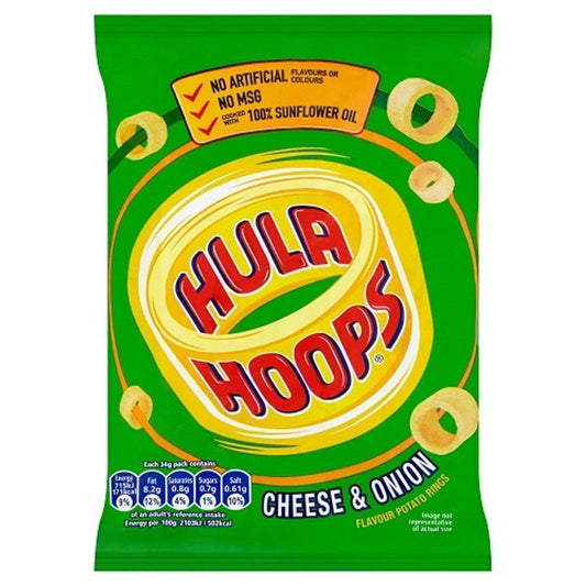Hula Hoops Cheese & Onion Flavour Potato Rings 34g  (Case of 48) - Three Lions Pantry