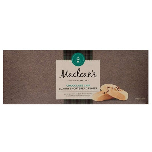 Maclean's Highland Bakery Luxury Chocolate Chip Shortbread Fingers 150g  (Case of 12) - Three Lions Pantry