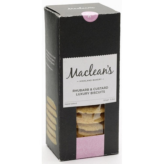 Maclean's Highland Bakery Luxury Rhubarb & Custard Biscuits 150g  (Case of 12) - Three Lions Pantry