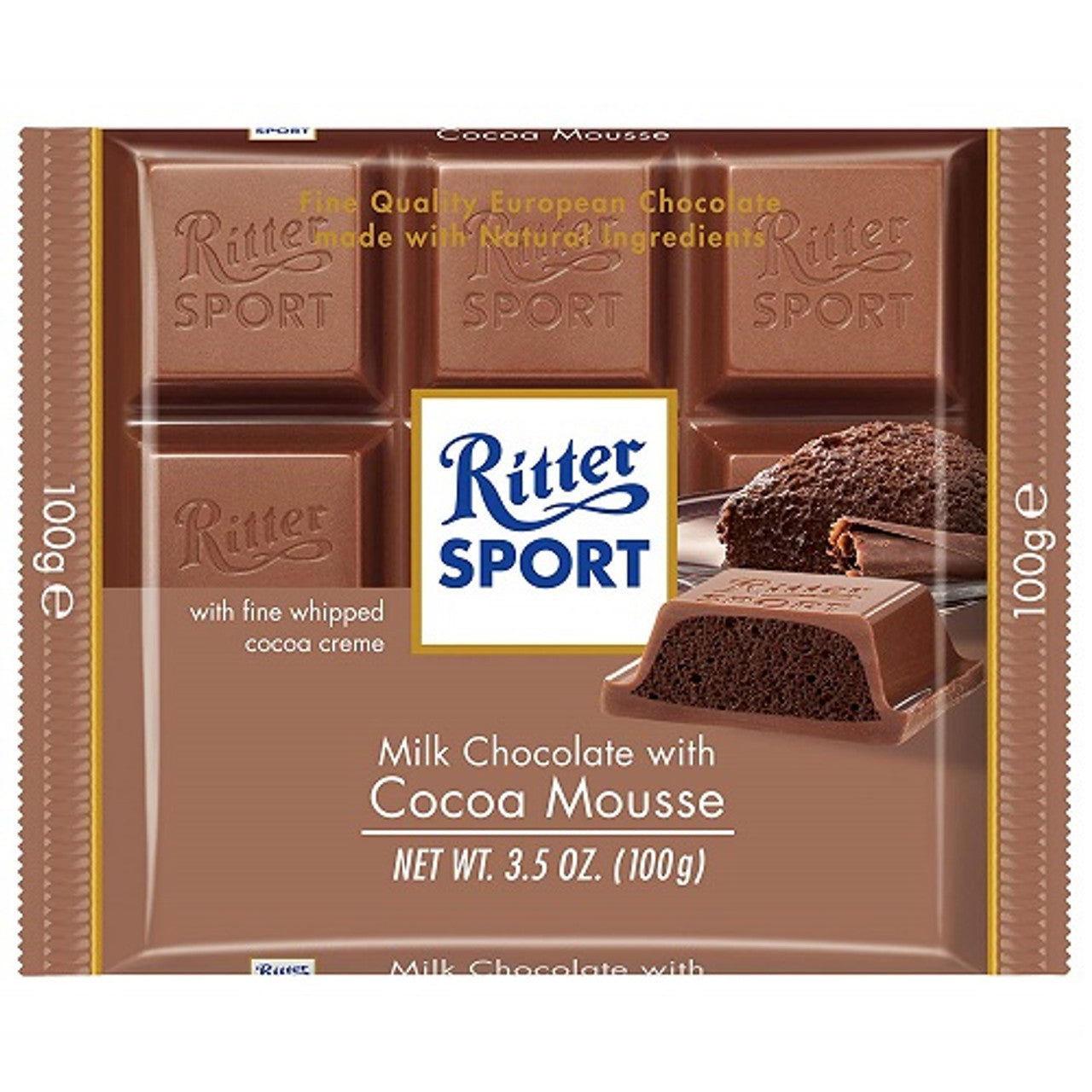 Ritter Sport Fine Cocoa Mousse Filling w/ Milk Chocolate 100g  (Case of 11) - Three Lions Pantry