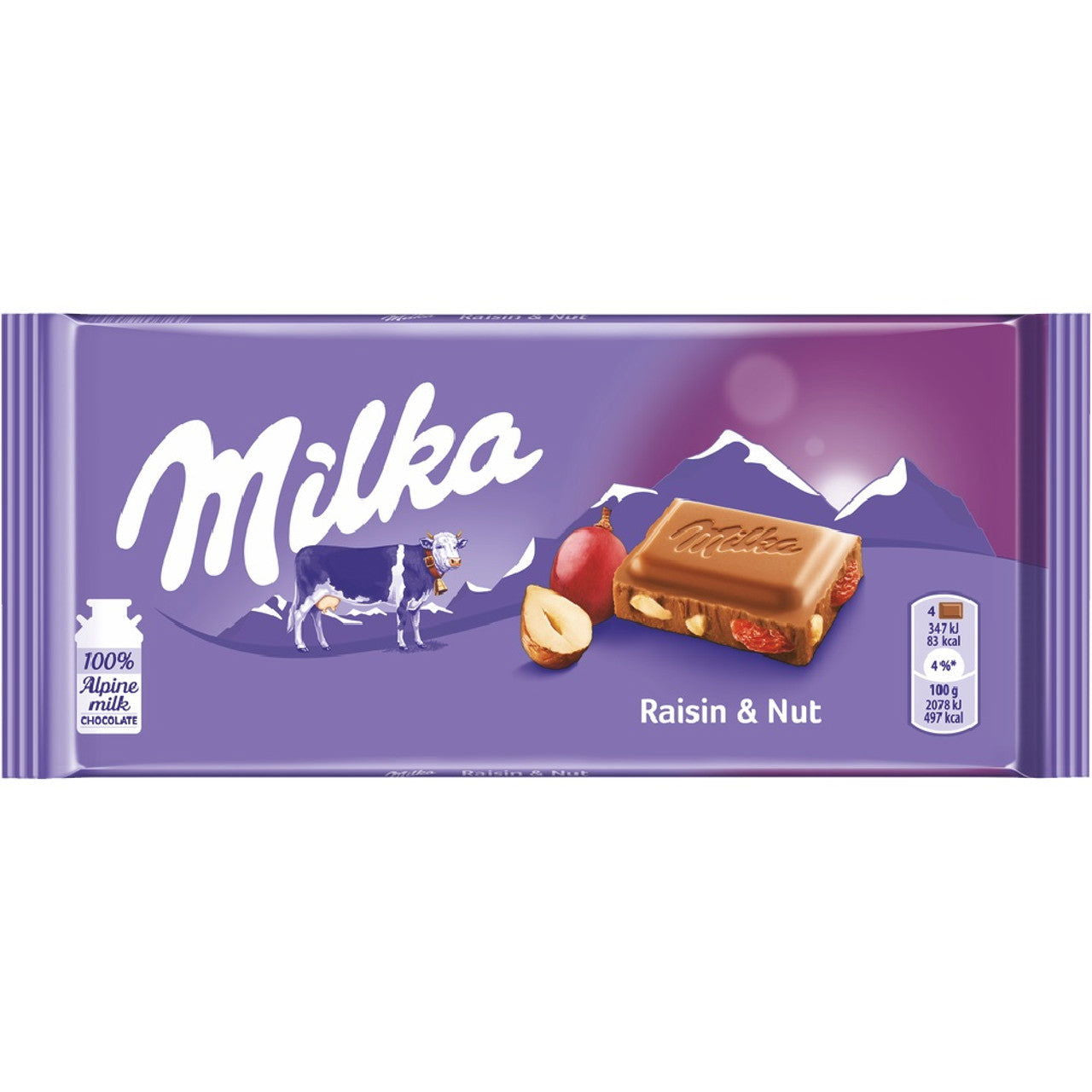 Milka Raisins & Nut Alpine Milk Chocolate 100g  (Case of 22) - Three Lions Pantry