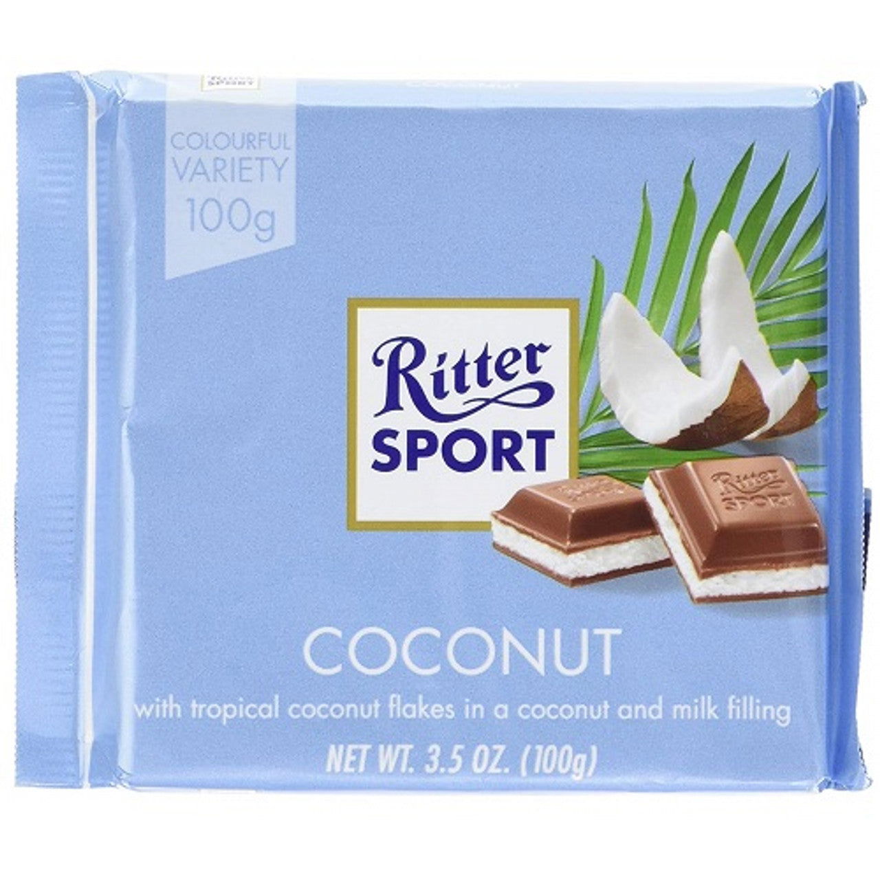 Ritter Sport Milk Chocolate Coconut w/Milkcreme 100g  (Case of 12) - Three Lions Pantry