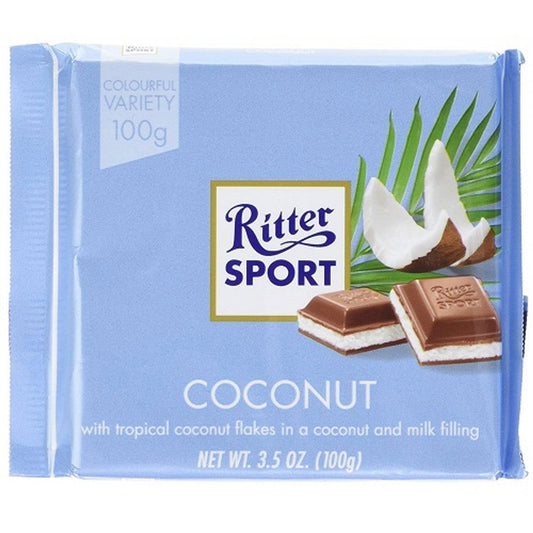 Ritter Sport Milk Chocolate Coconut w/Milkcreme 100g  (Case of 12) - Three Lions Pantry