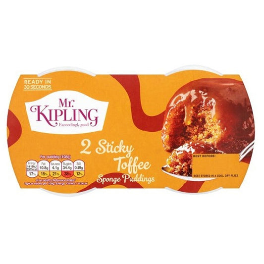 Mr Kipling Sticky Toffee Sponge Puddings 2x108g  (Case of 4) - Three Lions Pantry
