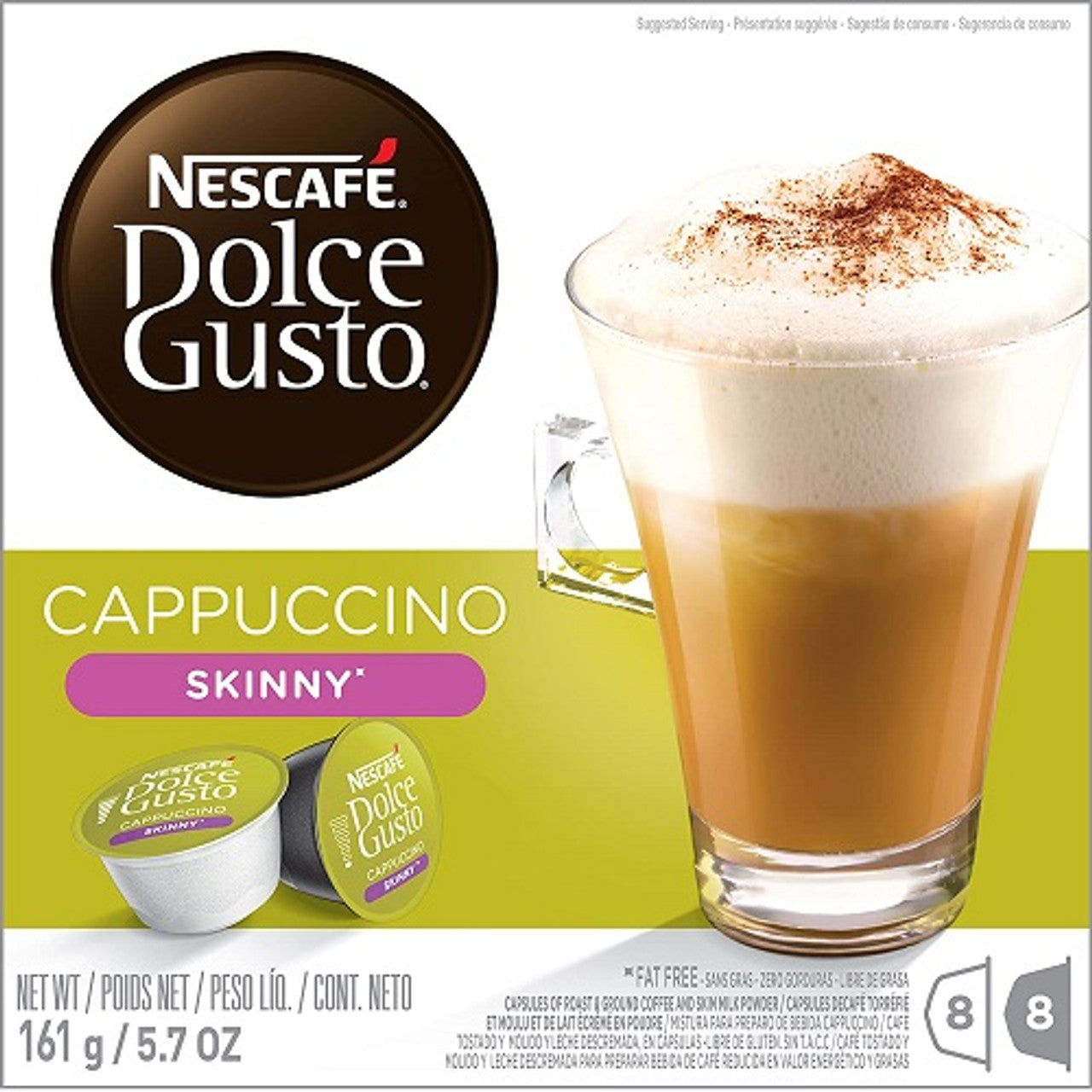 Nescafe Dolce Gusto Skinny Cappuccino Coffee Pods, 16 Capsules - 161g  (Case of 3) - Three Lions Pantry