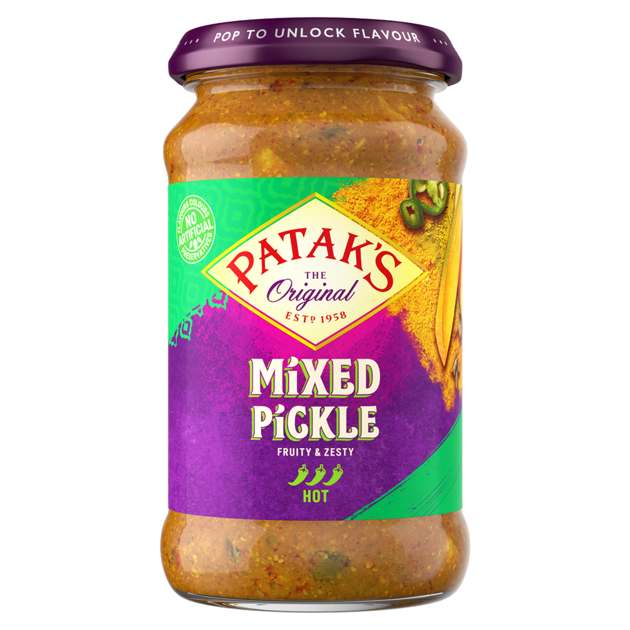 Pataks Hot Mixed Pickle 283g Jar  (Case of 6) - Three Lions Pantry