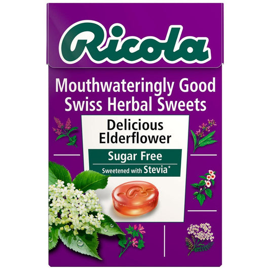 Ricola Delicious Elderflower - Sugar Free Swiss Herbal Sweets 45g  (Case of 20) - Three Lions Pantry