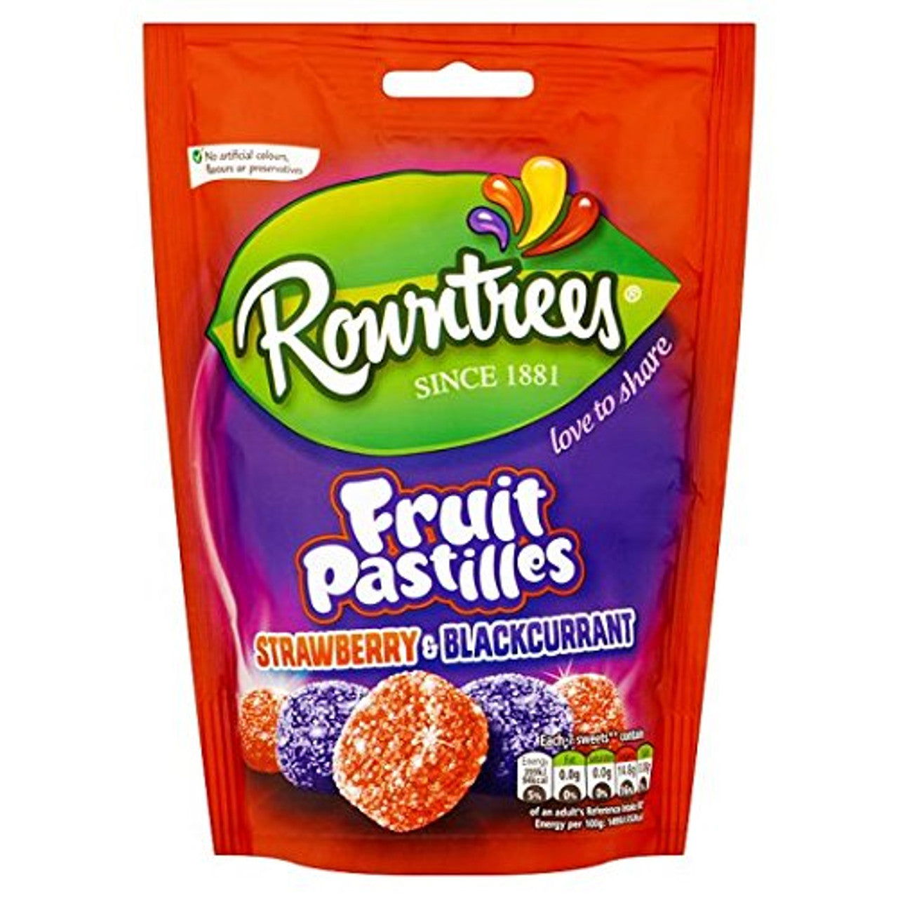 Rowntree's Fruit Pastilles Strawberry & Blackcurrant Pouch 143g  (Case of 10) - Three Lions Pantry