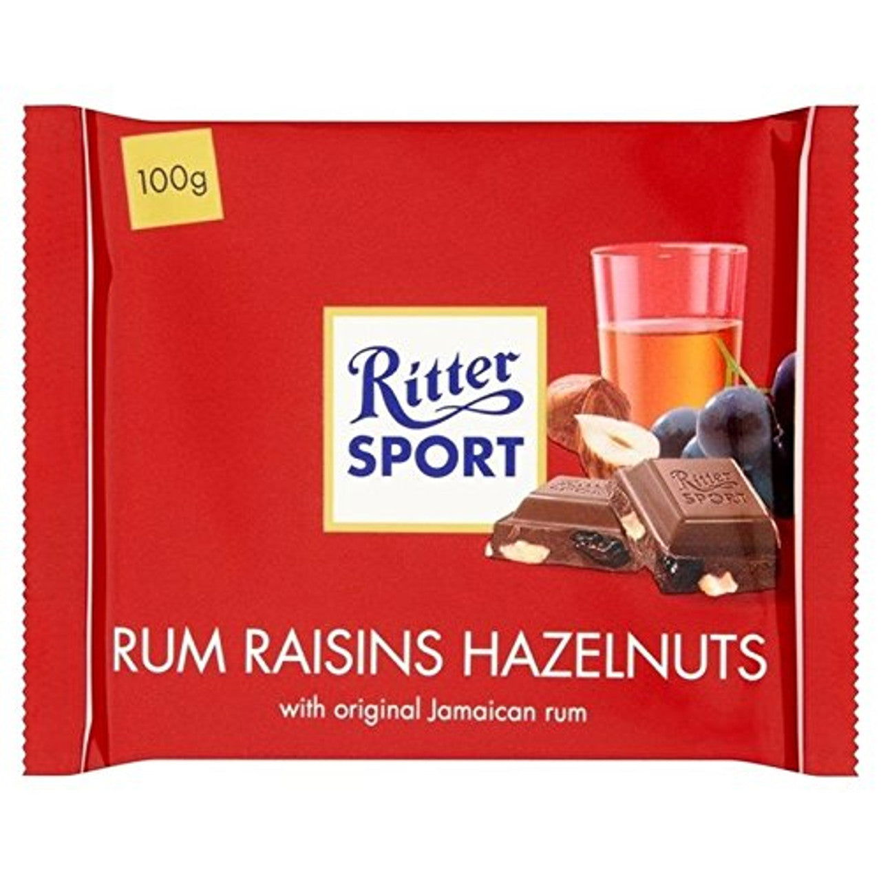 Ritter Sport Milk Chocolate w/Rum & Raisins 100g  (Case of 12) - Three Lions Pantry
