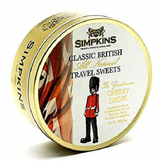 Simpkins Guardsman Cherry Travel Sweets 200g Tin  (Case of 12) - Three Lions Pantry
