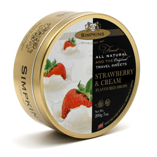 Simpkins Travel Strawberry and Cream Sweets 200g (Case of 12) - Three Lions Pantry