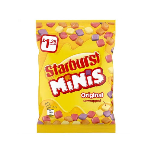 Starburst Minis Vegan Chewy Sweets Fruit Flavoured Treat Bag 125g  (Case of 12) - Three Lions Pantry