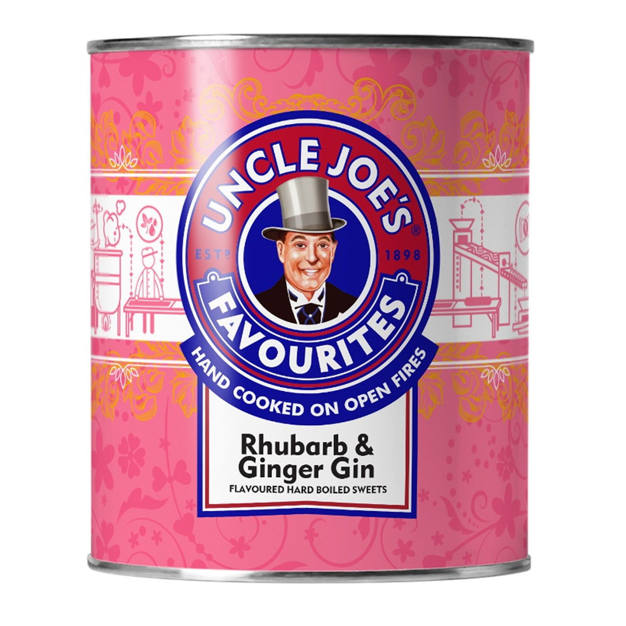 Uncle Joe's Rhubarb & Ginger Gin Sweets 120g Tin   (Case of 6) - Three Lions Pantry