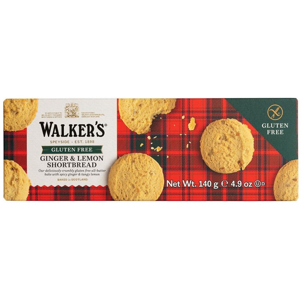 Walkers Gluten Free Ginger & Lemon Shortbread 4.9oz (Case of 6) - Three Lions Pantry